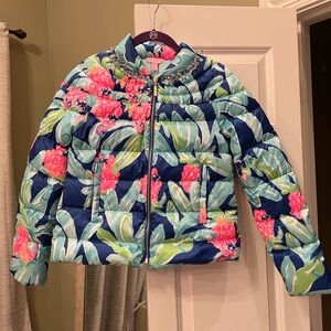 Lilly Pulitzer Carolena Puffer Jacket Ikat Blue Island Exotic XS